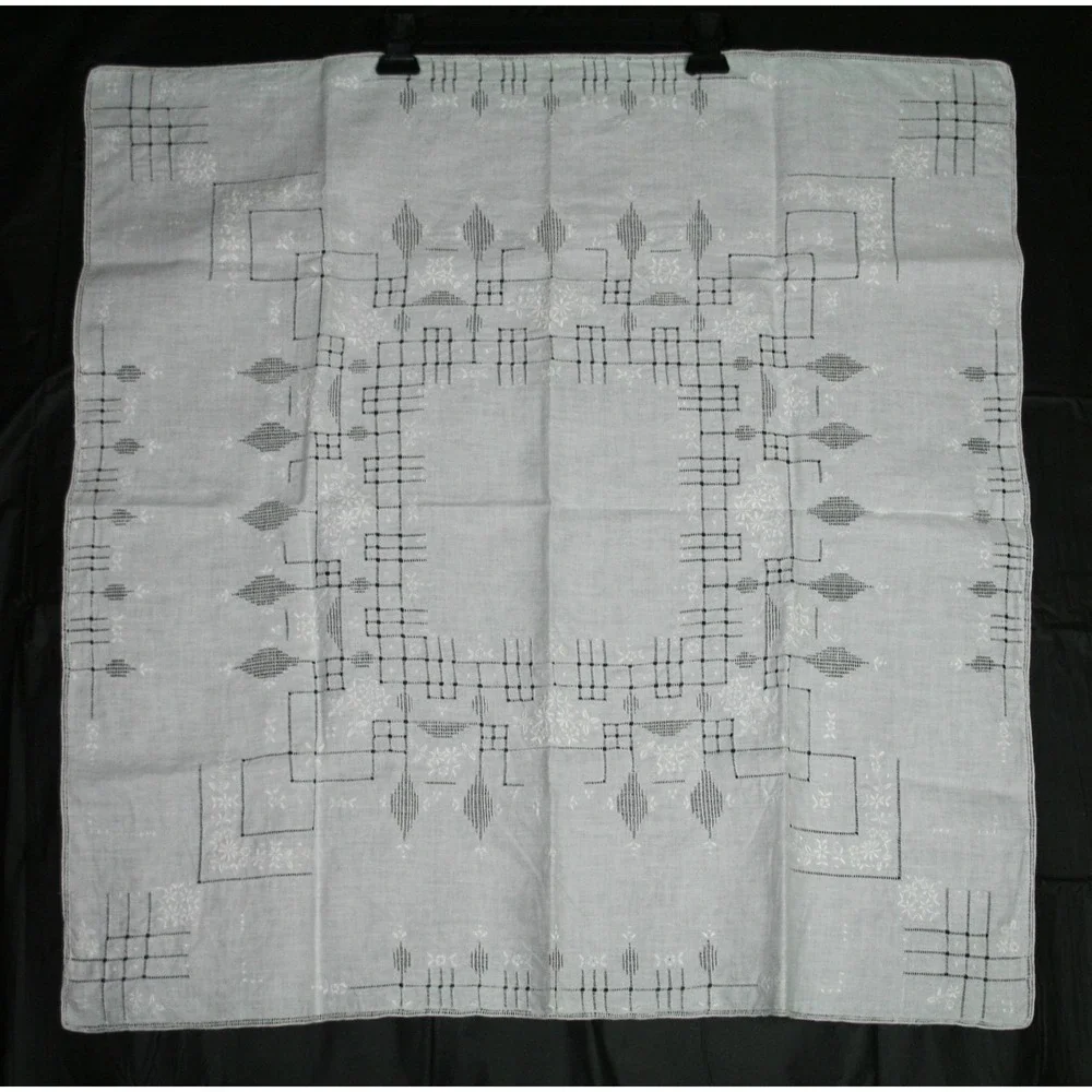 Vintage Linen Tablecloth Swiss Appenzell Style Hand Embroidered, Cutwork